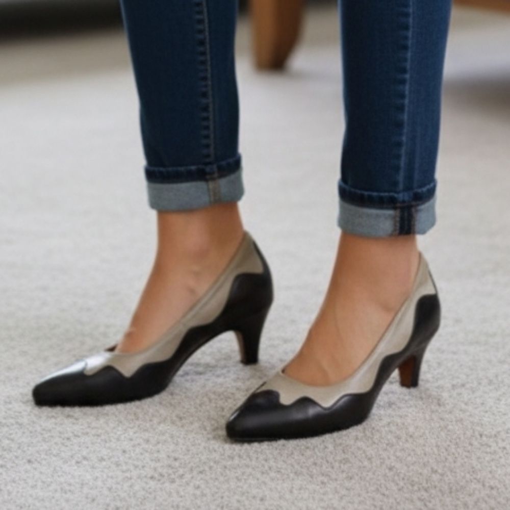Spring step retro inspired leather heels 37 Black